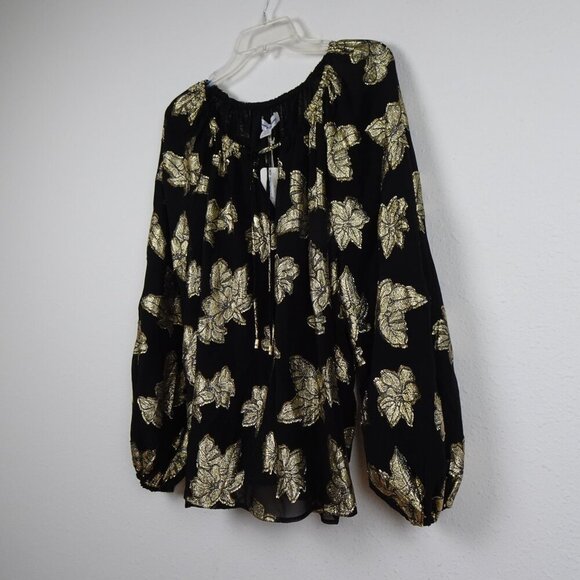 Tommy Bahama Peasant Top Women's Size XL Black Shimmering Jacquard Print Boho - Picture 4 of 10